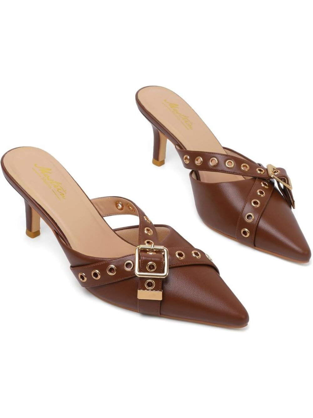 Women's Pointed Closed Toe Heels Brown-02 Slip On Stiletto Dressy Pump Shoes - Picture 6 of 6